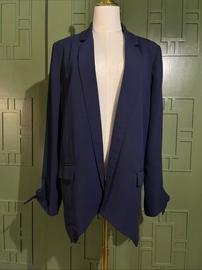 Greylin Navy Open-Front Draped Blazer
